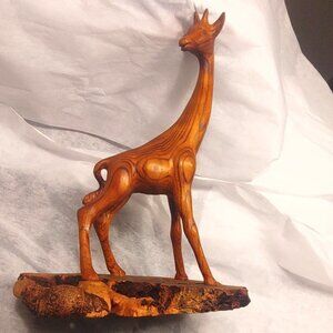 Wooden Giraffe on Base 14 Inch Tall